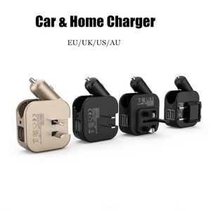 Foldable Car Wall USB 2.1A Charging For Xiaomi Huawei Mate 20 Pro 2 Ports Mobile Home Travel 2in1 Charger 5V Power