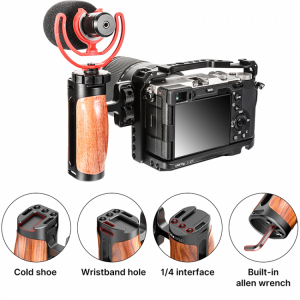 UURig R075 DSLR Camera Hand Universal Wooden Grip Mini Side Handle (1/4”-20 Screws) For Sony Nikon Canon Camera Cage Rig