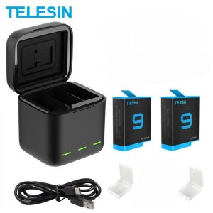 TELESIN For GoPro Hero 9 Bttery 1750 mAh 3 Ways LED Light Battery Charger TF Card Battery Storage For GoPro Hero 9 Black