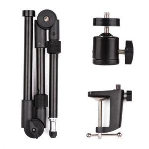 NEW-Webcam Stand Camera Mount with Phone Holder, 25Inch Foldable Flexible Gooseneck Cell Phone Clamp & Table Projector Mount