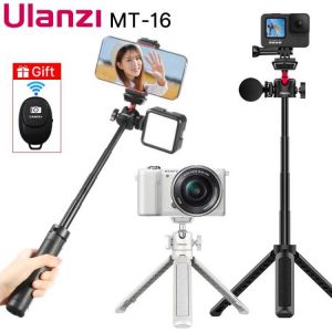 Ulanzi MT-16 Extendable Mini Tripod with Cold Shoe for Mic LED Light Selfie Stick Webcam Tripod for iPhone DSLR Sony Gopro Vlog