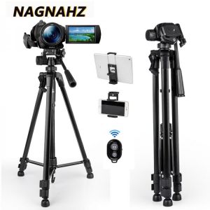 55inch Travel Tripod Camera Mobile Phones Stand Aluminum Portbale Tripode for iPhone Canon Sony Video Cameras with Phone holders