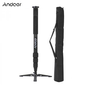 Andoer TP-340C Portable Carbon Fiber Camera Monopod 34mm Pipe Diameter with Three-Legged Supporting Stand for DSLR Cameras
