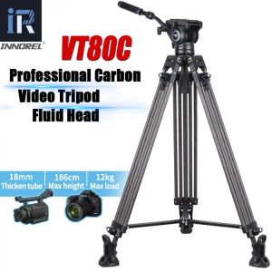 VT80C Professional Carbon Fiber Video 186cm Tripod Hydraulic Fluid Video Head F80 Load 12kg for Camera DSLR Portable Camera