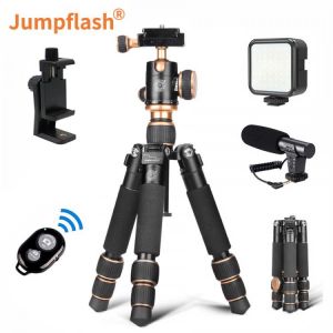 Jumpflash Professional Phone Camera Tripod Photography Stand with LED Fill Light Microphone Phone Holder for YouTube Tiktok