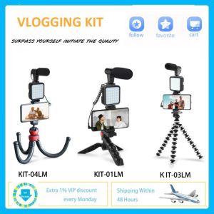 DSLR SLR Phone Vlog Photography Tripod Hot Shoe Smartphone Holder with Bluetooth Remote Microphone LED Light Photo Studio Kit