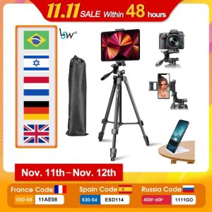 Camera Tripod for iPad Pro & Mobile Phone 150cm Alloy Tripod Stand Lightweight Bluetooth Remote & Tablet Holder for E-Book