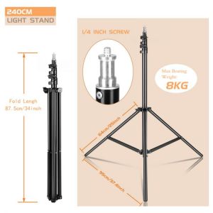 Heavy Duty Metal 2.4m Light Stand Max Load to 5KG Tripod for Photo Studio Softbox Video Flash ReflectorLighting Background Stand