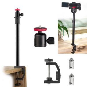 Desk Mount Stand Tabletop C Clamp Mounting Adjustable Table Stand Aluminum for DSLR Camera Light Video Panel Light Mic tripod
