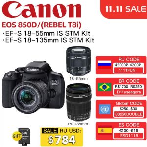 Canon EOS 850D（REBEL T8i）DSLR BODY EF-S 18-55mm IS STM / 18-135mm IS USM Lens Kit BLACK