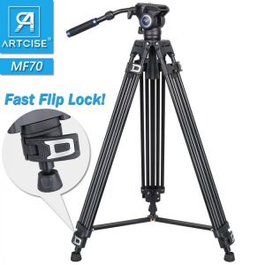 ARTCISE 185cm 72.8" Heay Duty Aluminum Professional Video Tripod with Fluid Pan Head Fast Flip Lock for DSLR Camera DV Camcor