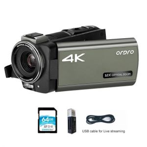 Live Streaming Camera 4K for YouTube Videos, Ordro AX60 12X Optical Zoom Blogger Vlog Camcorders, 3.5'' IPS Screen, with