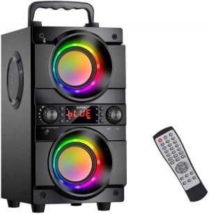 60W (80W Peak) Portable Bluetooth Speaker with Double Subwoofer Heavy Bass, Bluetooth 5.0 Wireless 100ft Outdoor Speaker, Support 
