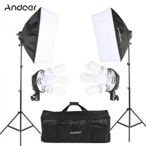 Andoer Studio Photo Lighting Kit Photography Kit with 2 Softbox 2 4in1 Bulb Socket 8 45W Bulb 2 Light Stand 1 Carrying Bag