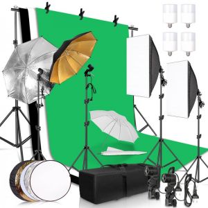 Photography Lighting Kit 2.6x3M Photo Background Muslin Backdrops & Softbox & Umbrella & Reflector& Light Stand Fo