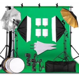 2.6x3M Photography Reflector Lighting Kit Photo Background Muslin Backdrops Softbox Umbrella Light Stand For Photo Studio