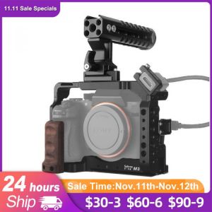 Selens a7iii a7r3 a7m3 Camera Cage Rig For A7III A7R3 A7M3 Cold Shoe Mount with Aluminum Top Handle Grip Pearwood handle