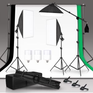 SH Photography Soft Box Lighting Kit  Studio Photo Photo 2x2M Green Background For Camera With Muslin Backdrops Bulb Accessories