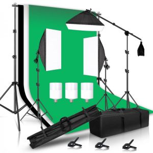 Photography Lighting Kit Including 2x2M Photo Background Muslin Backdrops & Softbox & Light Stand &Portable Bag For Ph