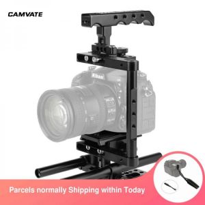 CAMVATE Camera Half Cage Rig With Top Cheese Handle & QR Manfrotto Plate & 15mm Rod For Cameras With Height Less Than 112.