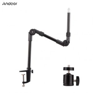 Andoer ST-01 Flexible Foldable Desk Mount Stand Metal Bracket with 1/4" Screw Ballhead Adapter 3kg Load Capacity for Fill Lig