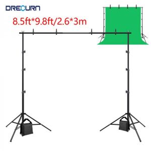 DRECURN 2.6*3m Adjustable Background Stand Support System Photo Studio Photography Green Screen Backdrops Stand With Bags Kit