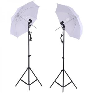 IN CZ ES FR IT Photo Studio Lighting Kit Set 2*2M Light Stand+2* 33" Soft Light Umbrella+2*45W Light Bulb+2*Swivel Light Sock