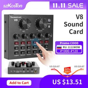 V8 Audio USB External Sound Card Headset Microphone Webcast Personal Live Broadcast for Phone Computer