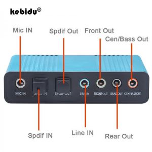 kebidu New arrival Professional USB Sound Card 6 Channel 5.1 Optical External Audio Card Converter CM6206 Chipset for Tablet