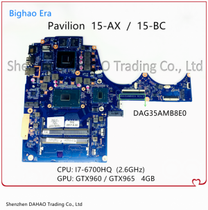862987-601 856678-601 For HP TPN-Q173 15-AX 15-BC 15-BC015TX Laptop Motherboard DAG35AMB8E0 With I7-6700HQ CPU 4GB-GPU 100% Work