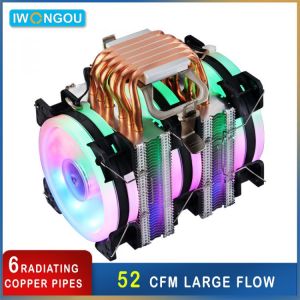 IWONGOU Air Cooler Cpu 6 Heat Pipes For Intel Lga 2011-V3/2011/1366/1151/1150/1155  AMD AM4/AM3+/AM2+ Cpu Cooling Fan