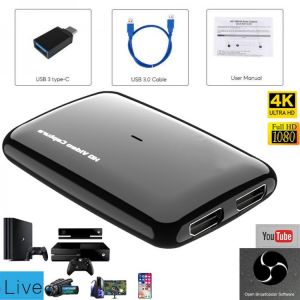 1080P60FPS HDMI-compatible To USB 3.0 Video Capture Card Grabber for XBOX PS4 TV Recording PC OBS Live Streaming Mic In Loop Out