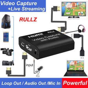 4K HDMI To USB 2.0 3.0 Loop Out Graphics Capture Card Video Recording Box PC Game Live Streaming Video Recorder Mic In Audio Out