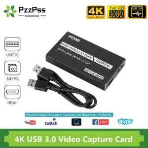 PzzPss 4K USB 3.0 Video Capture Card HDMI-compatible 1080P 60fps HD Video Recorder Grabber For OBS Capturing Game Card Live