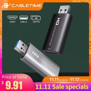 CABLETIME 4K Video Capture Card USB 3.0 HDMI-compatible Video Capture for Live Streaming Camera Game Recording Switch C371