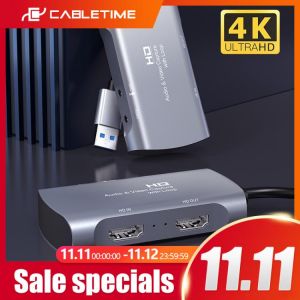 CABLETIME USB 3.0 4K HDMI Capture Card to USB HD 1080P HDMI Loop Port for Video Live Steaming Game Recording C386