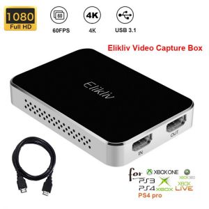 Elikliv Game Capture USB 3.1 Record in 1080P60 Compatible for PS4PRO XBOXONE SWITCH with Mic Input Ultra Low Latency