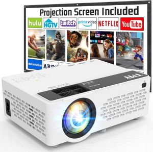 TMY Projector 7500 Lumens with 100 Inch Projector Screen, 1080P Full HD Supported Video Projector, Mini Movie Projector Compatible