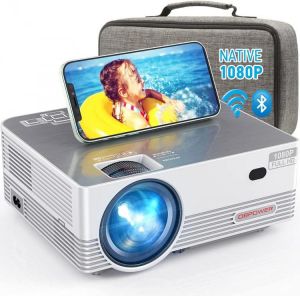 Native 1080P WiFi Bluetooth Projector, DBPOWER 8000L Full HD Outdoor Movie Projector Support iOS/Android Sync Screen&Zoom, Hom