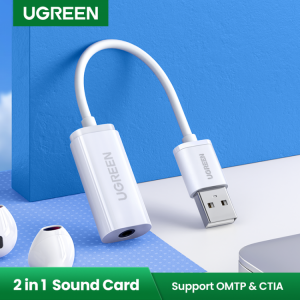 UGREEN Sound Card External 3.5mm USB Adapter USB to Headphone Speaker Audio Interface for PC Computer PS4 Headset USB Sound Card