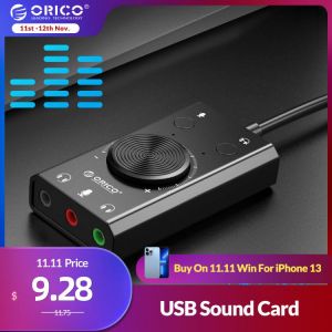 ORICO External USB Sound Card Stereo Mic Speaker Headset Audio Jack 3.5mm Cable Adapter Mute Switch Volume Adjustment Free Drive