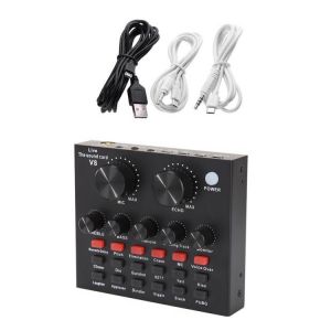 V8 Bluetooth Audio USB Headset Microphone Webcast Live Sound Card 112 kinds of Electric Sound Broadcast for Phone Computer PC