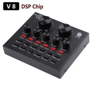 V8 Sound Card Audio USB 5.0 Headset Microphone Webcast Live Sound Card 18 Sound Effects 6 Modes Sound Card for Phone Computer