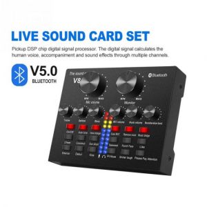 PC Laptop External Sound Card Bluetooth 5.0 Mixer Board Voice Changer Noise Reduction Multiple Effects Audio 3.5 mm Sound Card