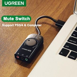 Ugreen External USB Sound Card Stereo Microphone Headset Audio Jack 3.5mm Cable Adapter For Laptop PC PS4/5 Linux Mute Switch