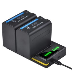 2PC x 7200mAh NP-F970 NP F970 Battery with Power Indicator + LCD Dual Charger for Sony NP-F550 NP-F770 NP-F750 F960 F970 F950