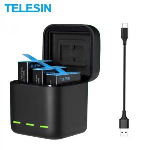 TELESIN For GoPro 9 10 Battery 1750mAh LED Light Charging Box TF Card Storage For GoPro Hero 9 10 Battery Charger Accessories