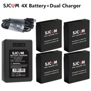 Original SJCAM 4pcs Battery + Dual Charger For SJ4000 SJ5000 SJ5000X M10 M20 SJ6 SJ7 SJ8 Pro SJ9 SJ10 PRO SJ10X Action Camera