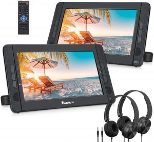 NAVISKAUTO 10.5" Dual Screen Portable DVD Player for Car with HDMI Input, Headrest Video Player with Headphones, 5 Hours Rech