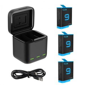 Battery 1750 mAh for GoPro Hero 9 3 Ways LED Light Battery Charger TF Card Battery Storage For GoPro Hero 9 Black